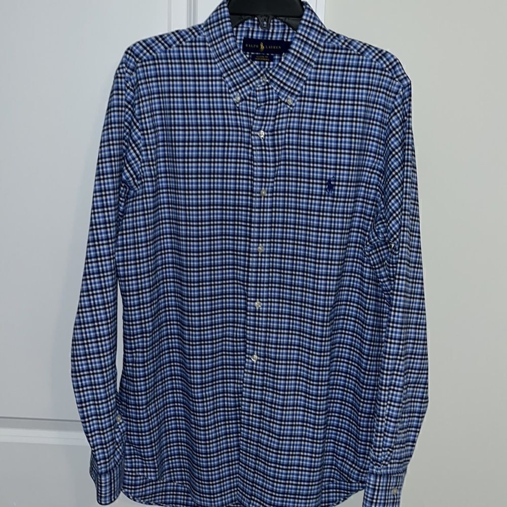 Polo Ralph Lauren Blue White check plaid men’s performance travel shirt classic